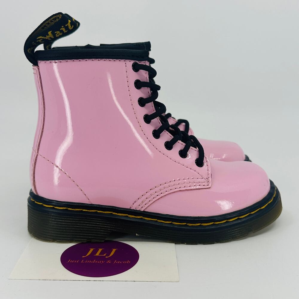 Dr. Martens Toddler 1460T 8-Eye Pale Pink Lamper Patent Leather Boots Size 8